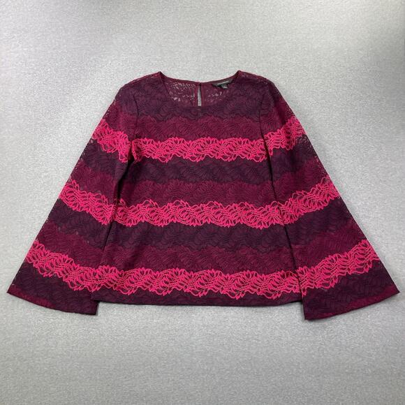 Banana Republic Tops - Banana Republic Top Womens L Pink Burgundy Ombre Lace Bell Sleeve Semi Sheer
